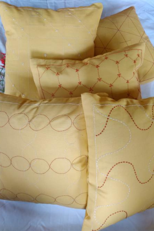 Porgai 'Honeycomb' Hand Embroidered Cotton Cushion Cover Yellow-11