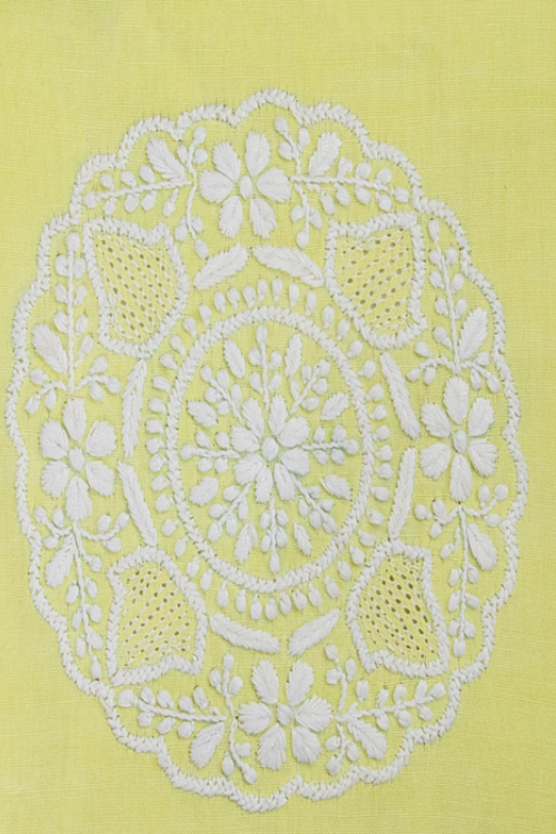 Samuday Craft Yellow Linen Cushions Cover With Chikankari Embroidery