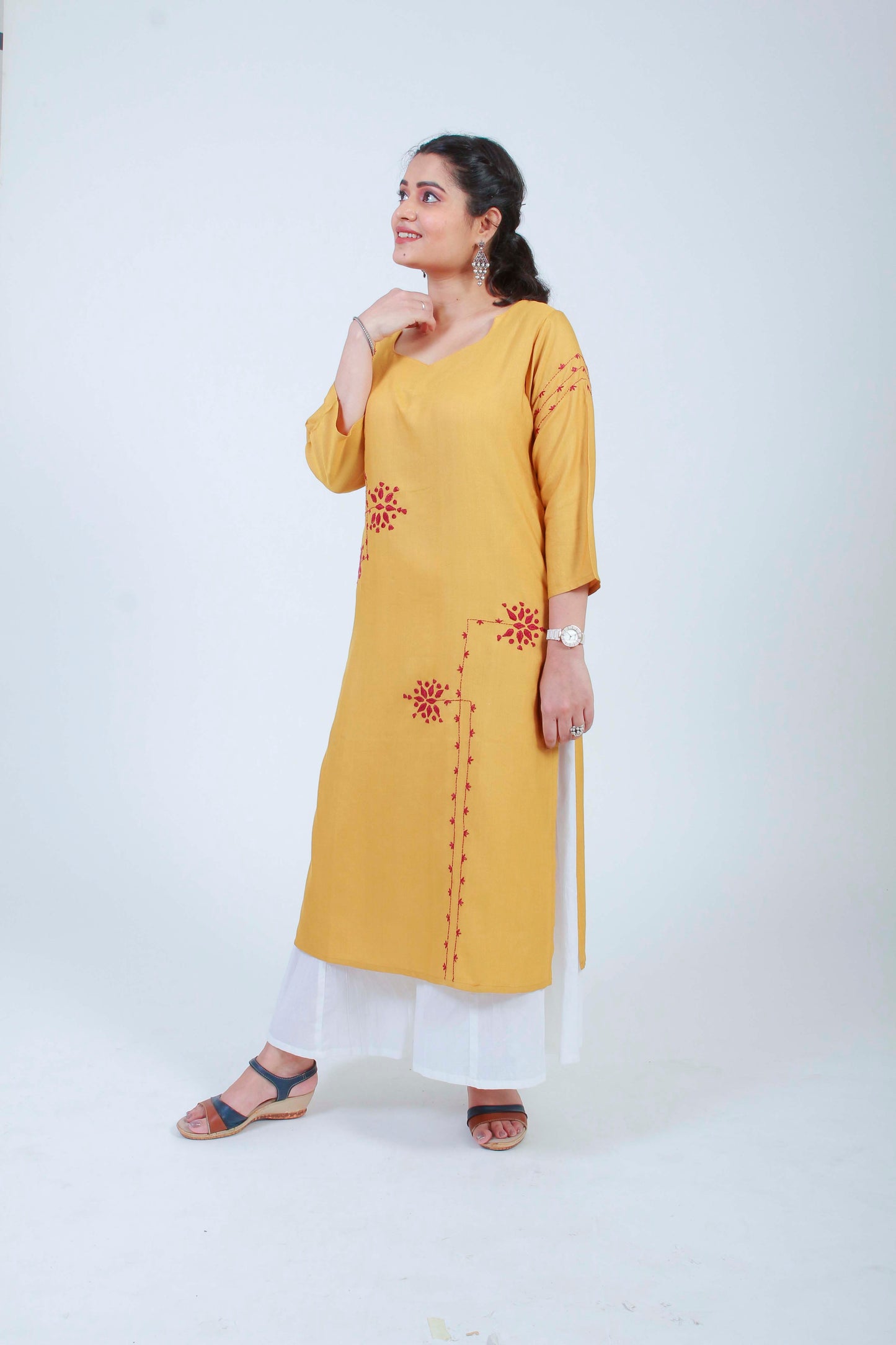 Urmul 'Barkat' Ochre Hand Embroidered cotton Silk Kurta