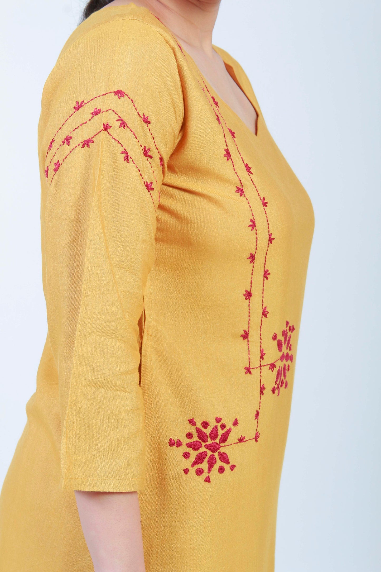 Urmul 'Barkat' Ochre Hand Embroidered cotton Silk Kurta