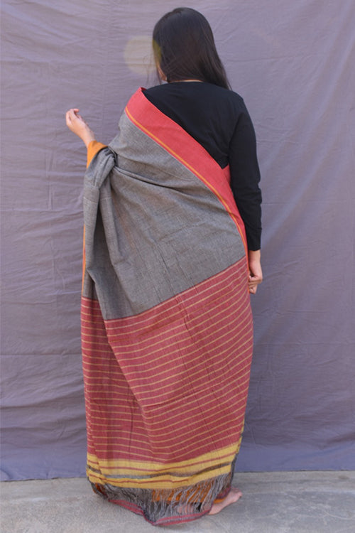 Punarjeevana Red-Mustard Border Reversible Patteda Anchu