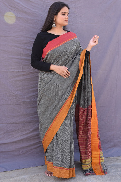 Red-Mustard Border Patteda Anchu Ready To Wear Saree Online