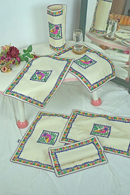 Chanderi Silk Handpainted Madhubani Table Runner & Mats