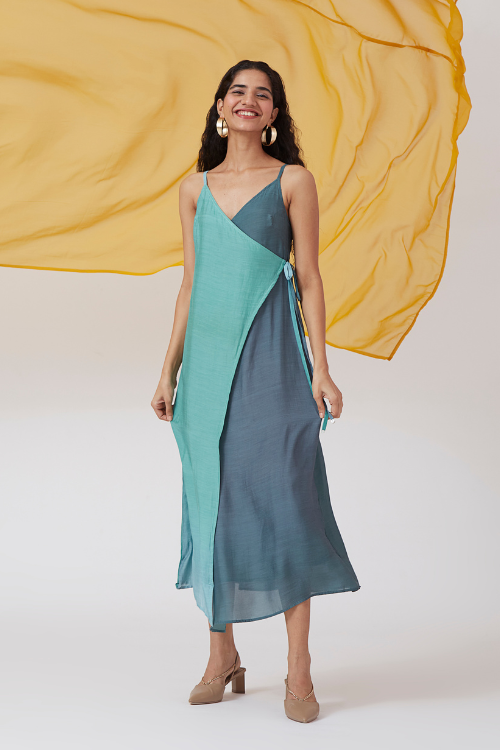 Seatherny V Neck Ombre Sleeveless Modal Silk Wrap Dress For Women Online