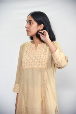  Sadhna Bawli Beige Cut Work Cotton Kurta For Women Online