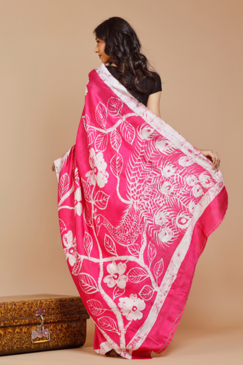 GC 'Cherry' Handwoven Hand Batik Pure Silk with SilkMark Saree