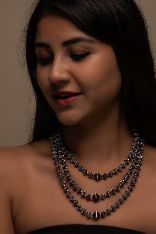 TICH Pure Silver Traditional Maharashtrian Neckpiece - Javmani Mal (Triple String)