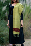 Fine, Soft Himachal Wool Muffler With Woven Border - Light Green
