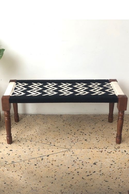 Double Wave Cotton Wooden Bench