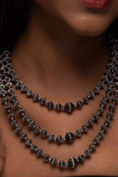 TICH Pure Silver Traditional Maharashtrian Neckpiece - Javmani Mal (Triple String)