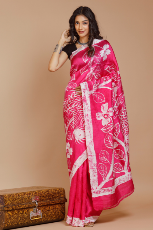 GC 'Cherry' Handwoven Hand Batik Pure Silk with SilkMark Saree