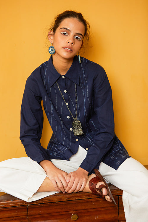 Okhai 'Puddle' Hand Embroidery Full Sleeve Pure Cotton Shirt
