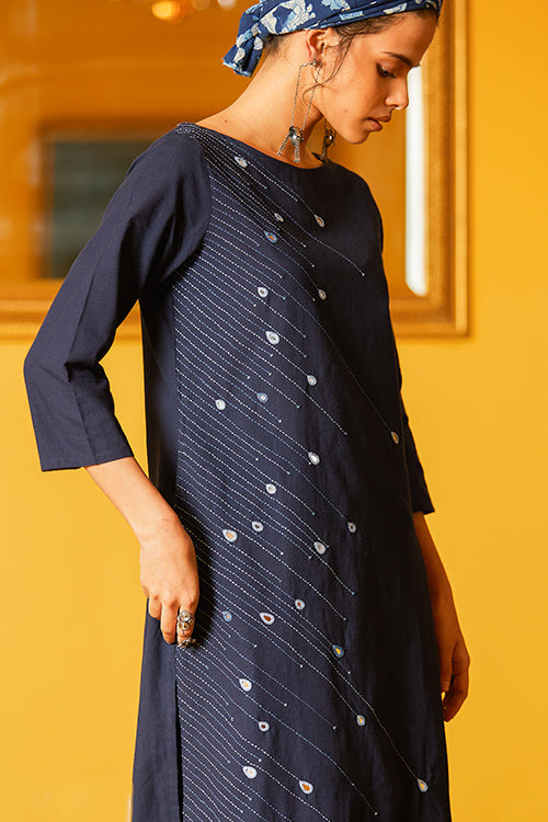 Okhai 'Baarish' Hand Embroidery Mirror Work Cotton Kurta-Pant Set