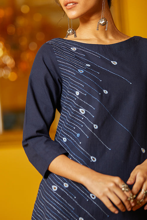 Okhai 'Baarish' Hand Embroidery Mirror Work Cotton Kurta-Pant Set