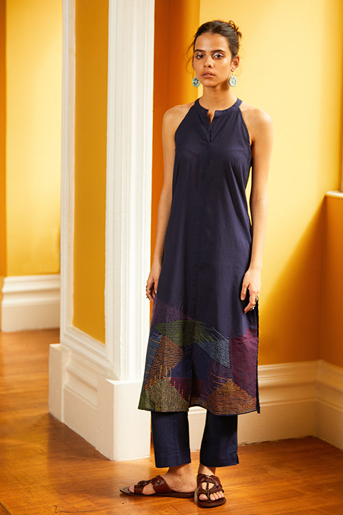 Okhai 'Rain Shine' Hand Embroidery Pure Cotton Long Kurta