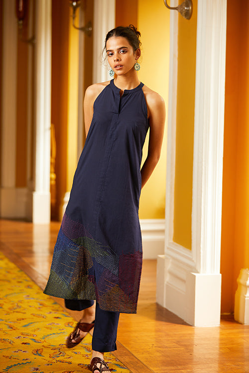 Okhai 'Rain Shine' Hand Embroidery Pure Cotton Long Kurta