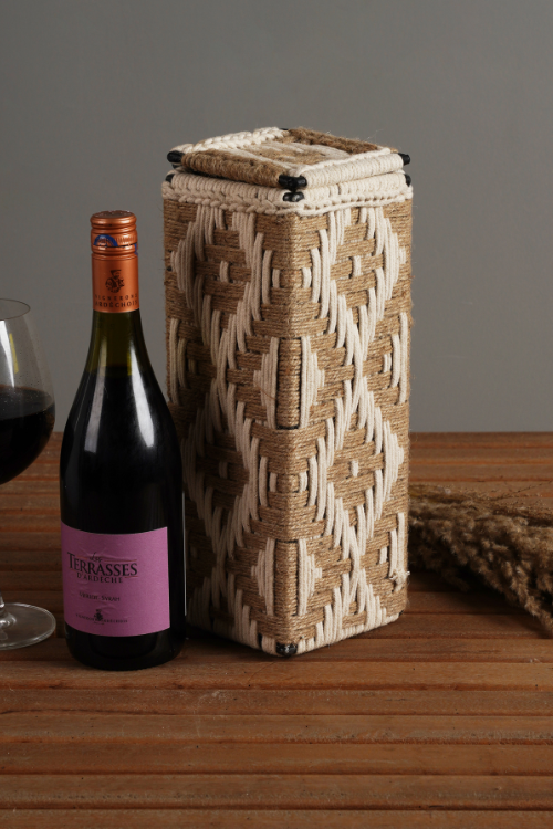 Sirohi Svelte Yellow And Jute Wine Box