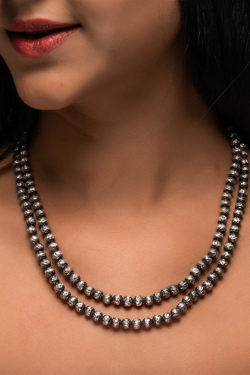 TICH Pure Silver Traditional Maharashtrian Mohanmal Neckpiece (Double String)