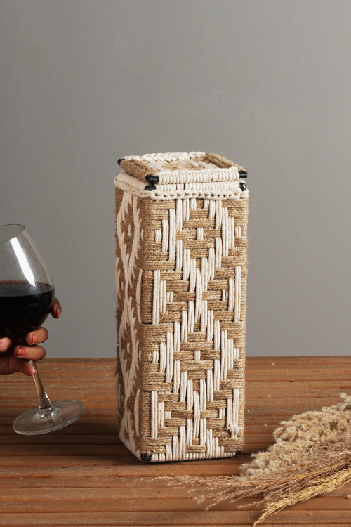 Sirohi Svelte Yellow And Jute Wine Box