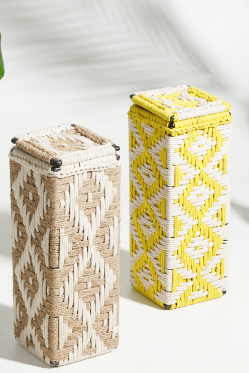 Sirohi Svelte Yellow And Jute Wine Box