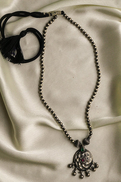 TICH Pure Silver Traditional Maharashtrian Neckpiece With Gulab Pendant