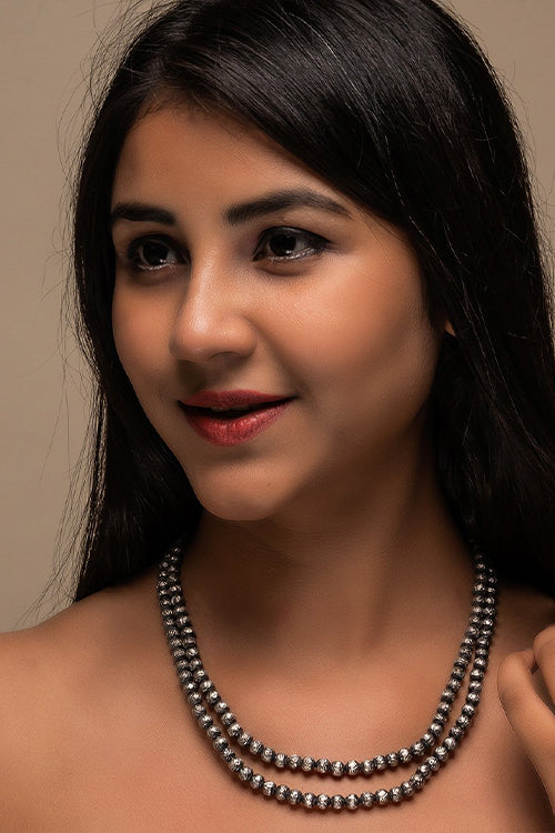 TICH Pure Silver Traditional Maharashtrian Mohanmal Neckpiece (Double String)