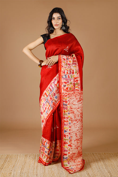 GC 'Fern' Handwoven Hand Batik Mulberry Pure Silk Saree Online