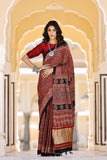 Riyaz Khatri Red Printed Modal Silk Tissue Pallu Ajrakh Saree Online