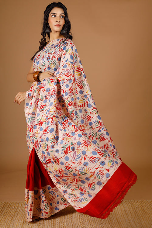 GC 'Redbud' Handwoven Hand Batik Mulberry Pure Silk Saree Online