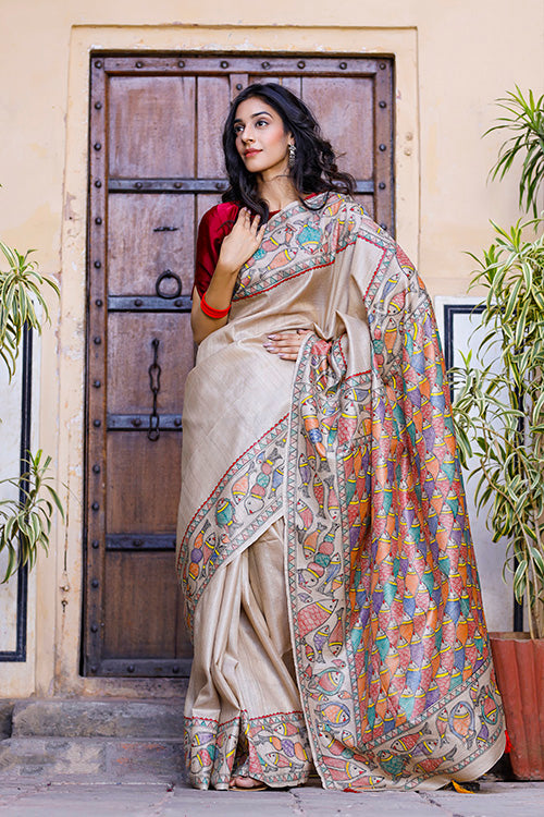 Diorama Designs Madhubani Hand-painted Matasya Silk Saree