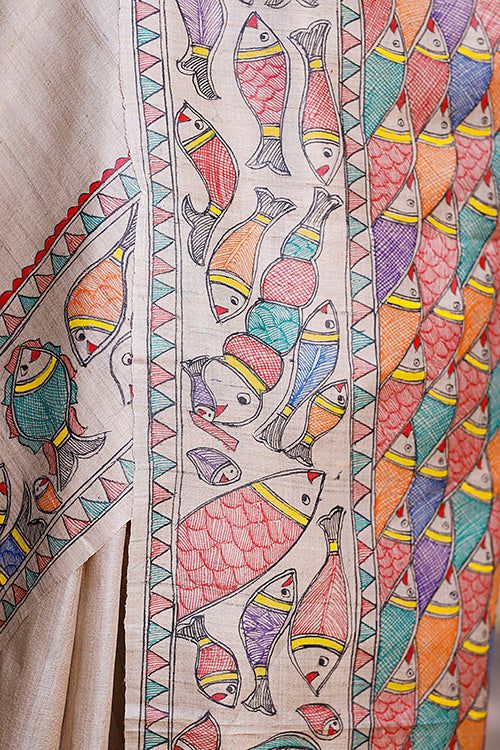 Diorama Designs Madhubani Hand-painted Matasya Silk Saree