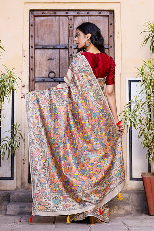 Diorama Designs Madhubani Hand-painted Matasya Silk Saree