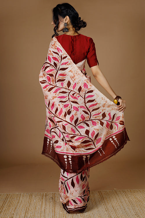 GC 'Pinnate' Handwoven Hand Batik Pure Silk with Silk Mark Saree