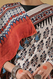White Ajrakh Handblock Print Modal Saree | Jabbar Khatri