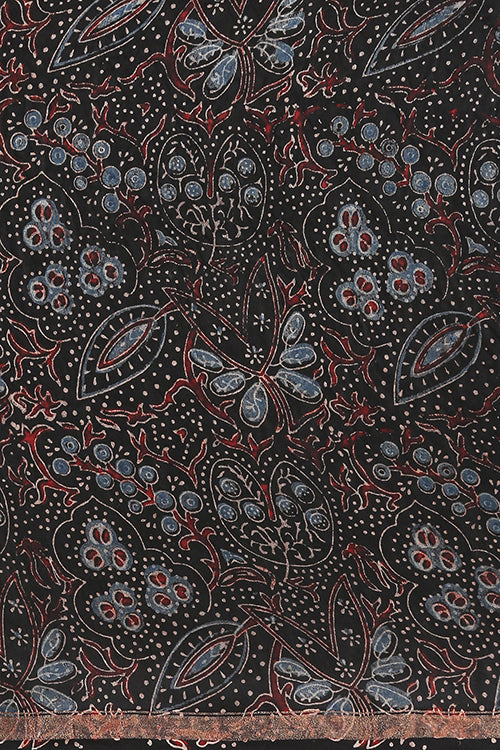 Black Ajrakh Handblock Print Chanderi Saree | Jabbar Khatri