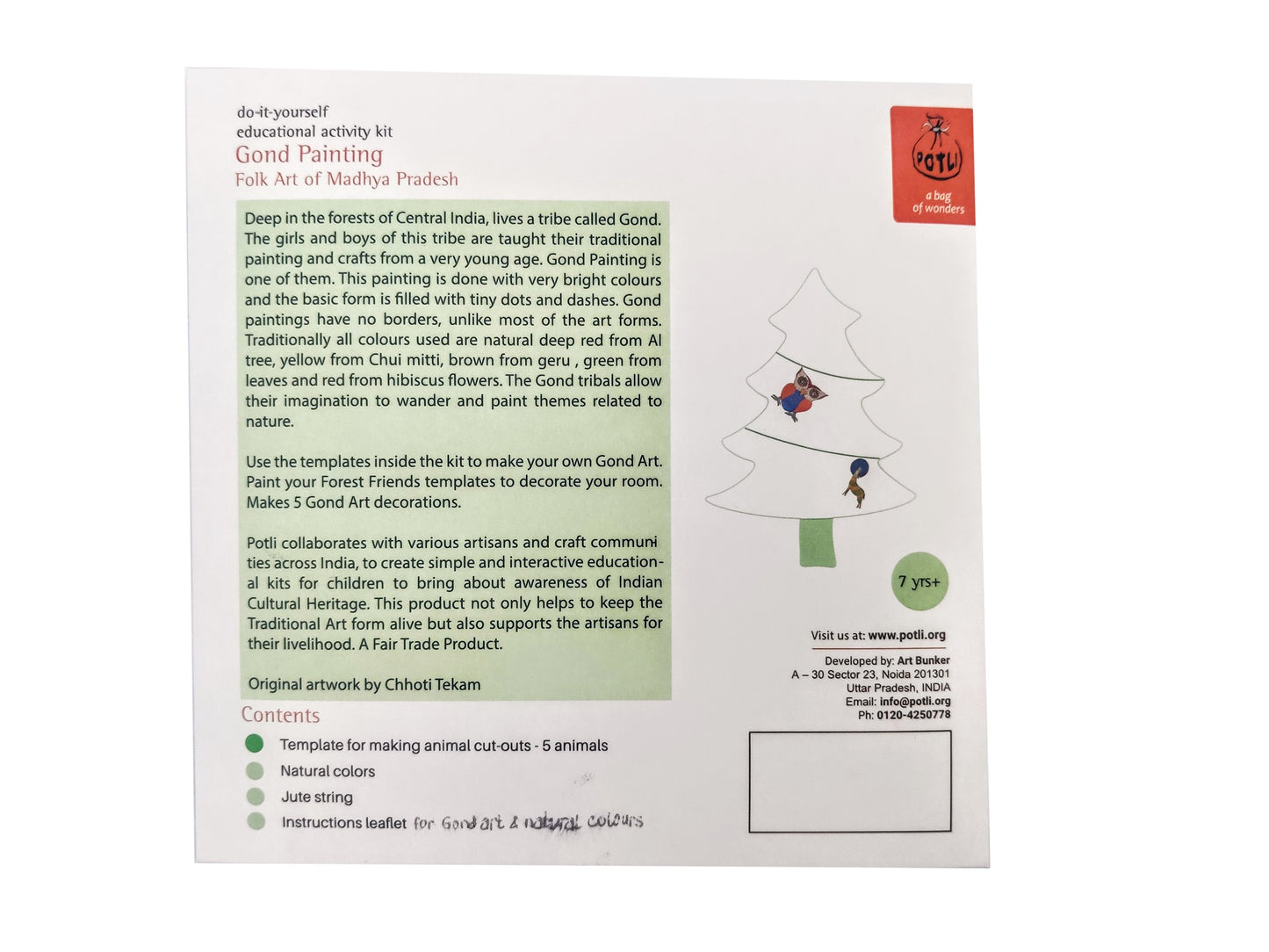 POTLI DIY Educational Craft kit - Christmas Decorations using Gond Art - Forest Friends for age 6 years +