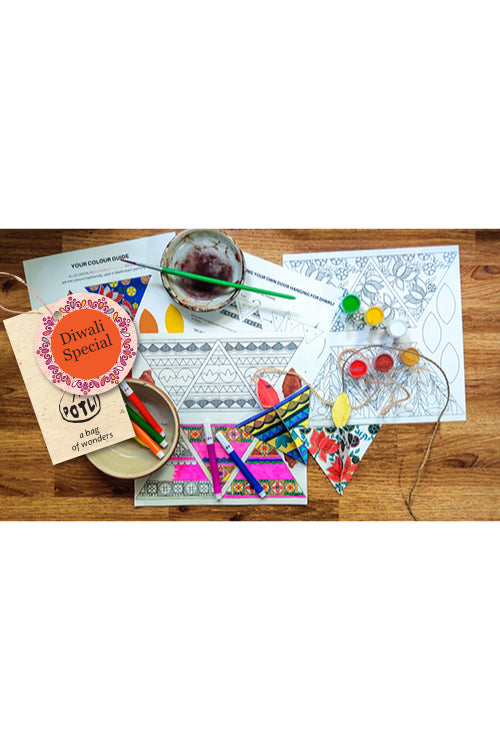 POTLI DIY Educational Craft kit - Paper Diya making kit with Madhubani Art 6 years +
