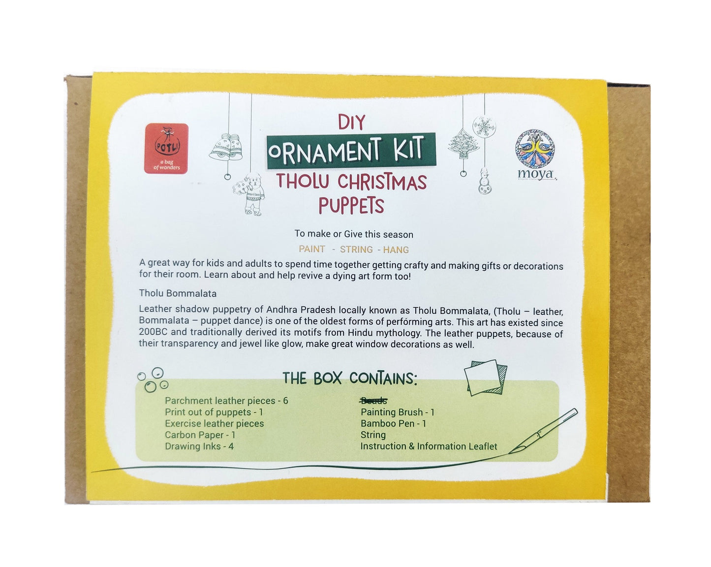 POTLI DIY Ornament kit - Handmade Tholu Christmas Puppets - For 8 yrs - 80 yrs