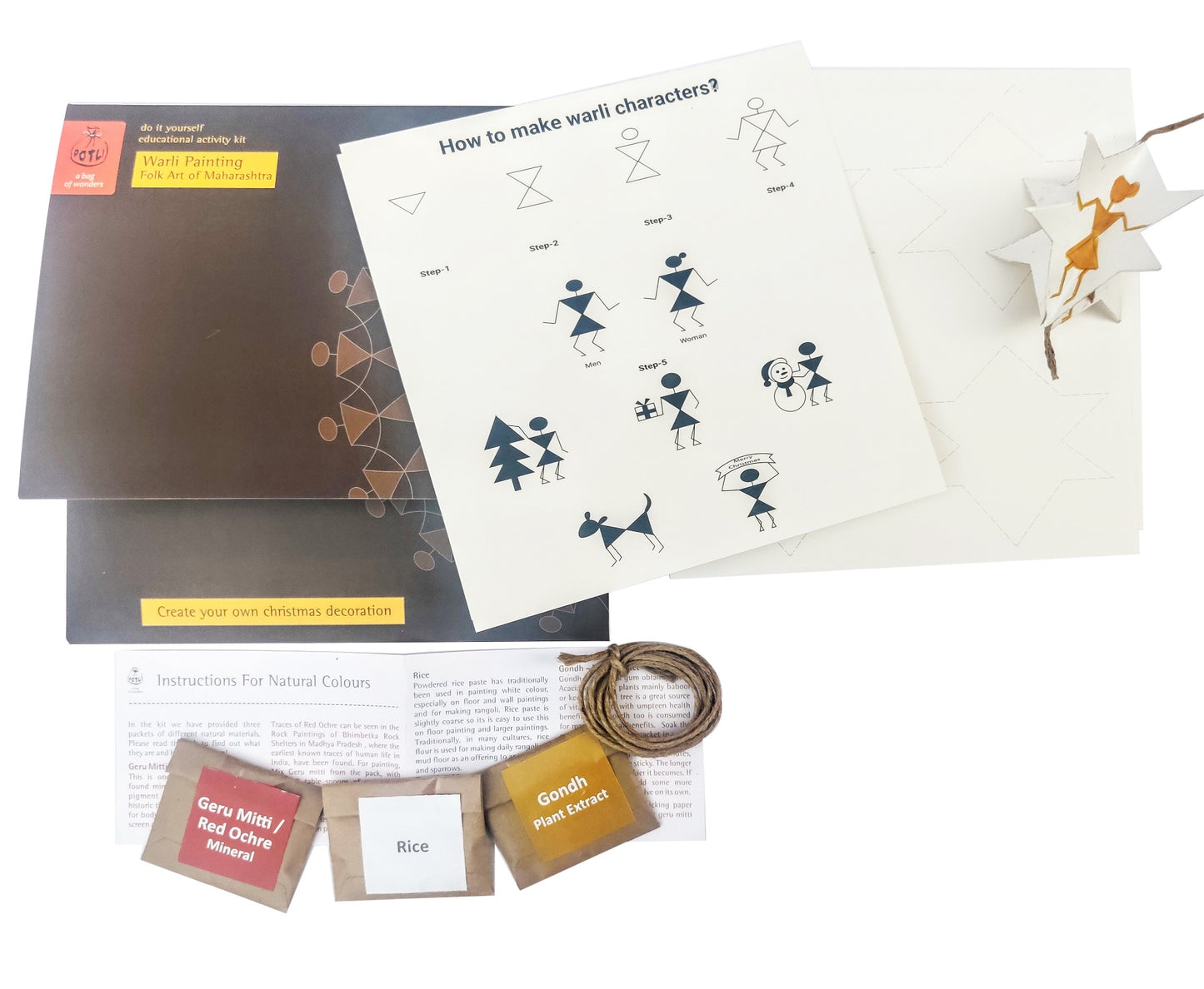 POTLI DIY Educational Craft kit - Christmas Decorations using Warli Art - Family Star- for age 6 years +
