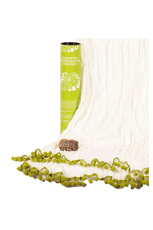 Potli DIY Dupatta Block Print Kit - Elephant (Green)