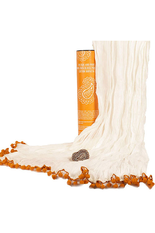 Potli DIY Dupatta Block Print Kit - Paisley (Orange)