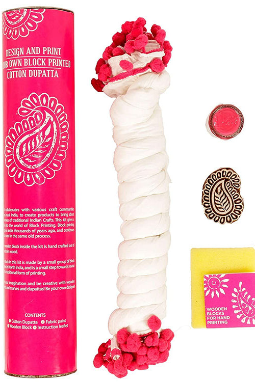 Potli DIY Dupatta Block Print Kit - Paisley (Pink)
