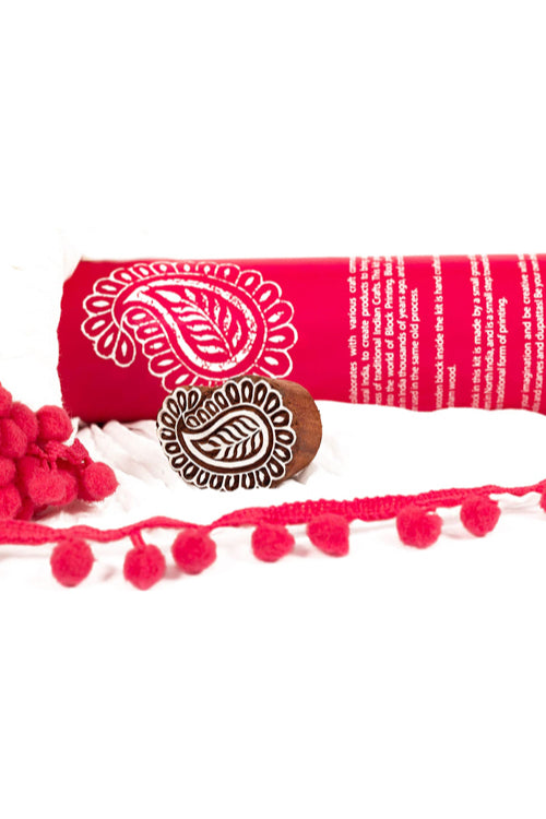 Potli DIY Dupatta Block Print Kit - Paisley (Pink)