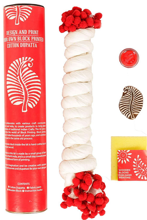 Potli DIY Dupatta Block Print Kit - Leaf (Red)