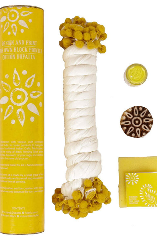 Potli DIY Dupatta Block Print Kit - Flower (Yellow)