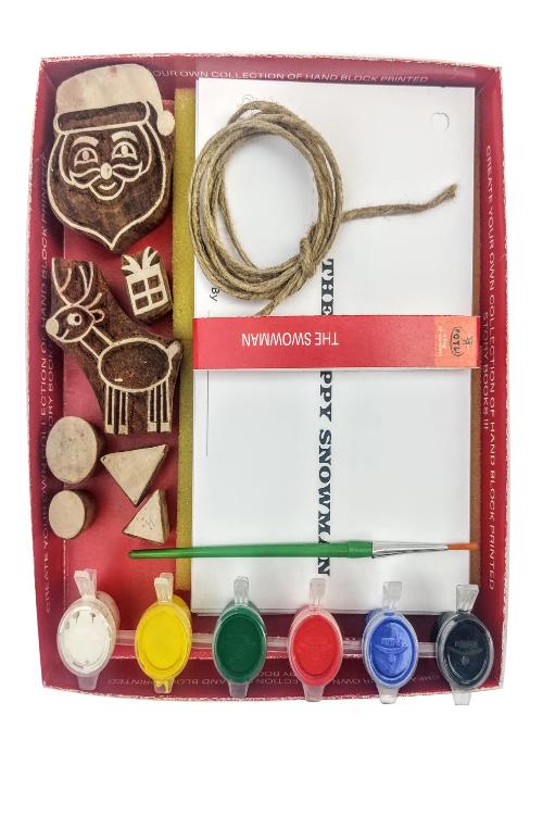 POTLI Handmade Wooden Block Print DIY Craft Kit -Block Print your own Snowman Storybook 5 Years +