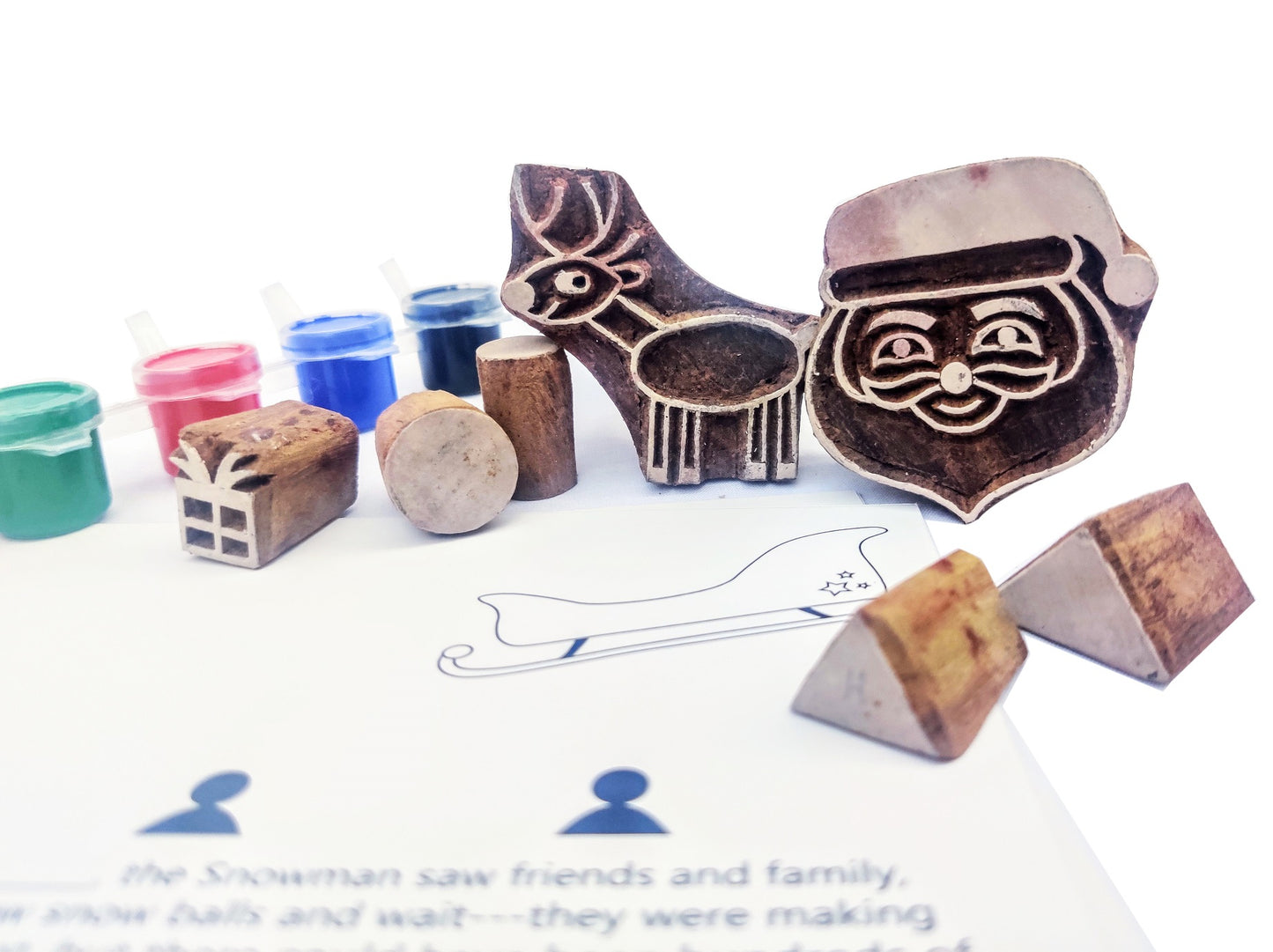 POTLI Handmade Wooden Block Print DIY Craft Kit -Block Print your own Snowman Storybook 5 Years +