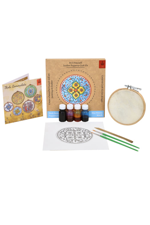 Potli DIY Wall Art Leather Puppetry Painitng kit Blue Pottery pattern Blue 5" for Adults