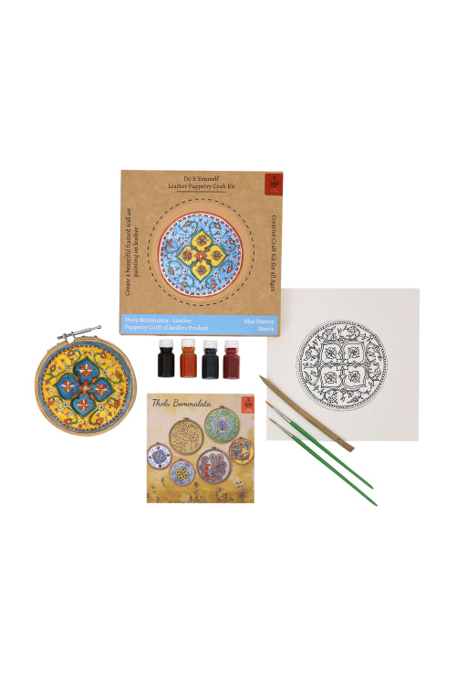 Potli DIY Wall Art Leather Puppetry Painitng kit Blue Pottery pattern Blue 5" for Adults