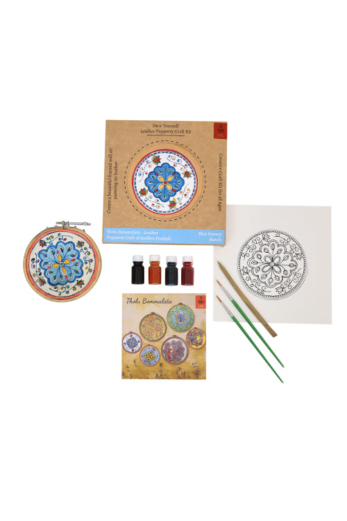 Potli DIY Wall Art Leather Puppetry Painitng kit Blue Pottery pattern White 5" for Adults